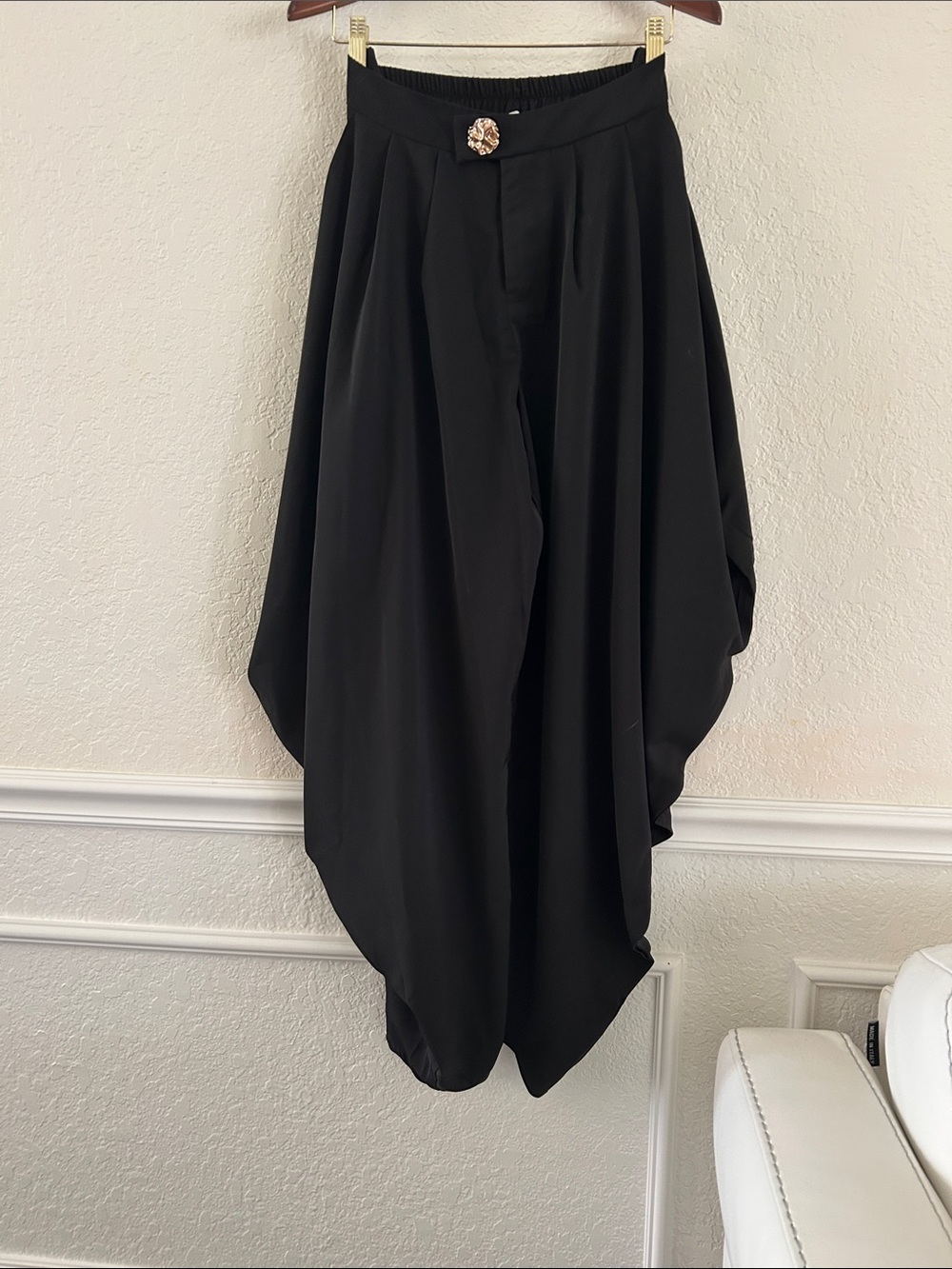 Rivir - Black Draped Wide-Leg  Pants